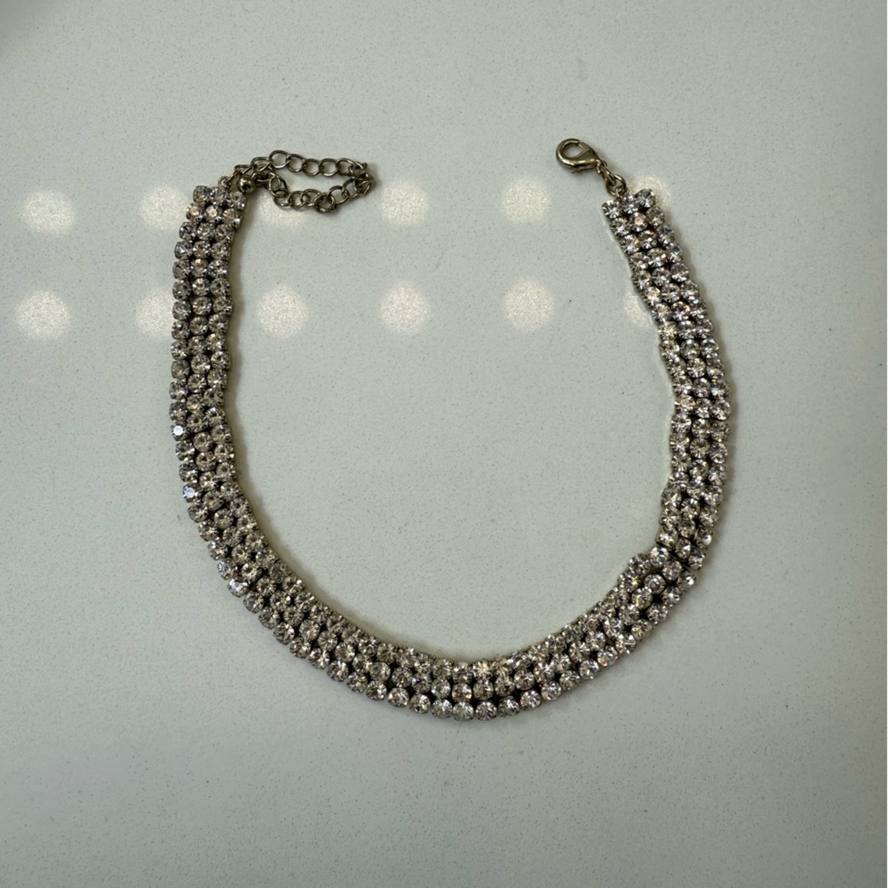 Silver Crystal Statement Choker Necklace
